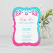 Roze en Blauwgroen Blauwe Zwemmen Bat Mitzvah Kaart (Staand voorkant)