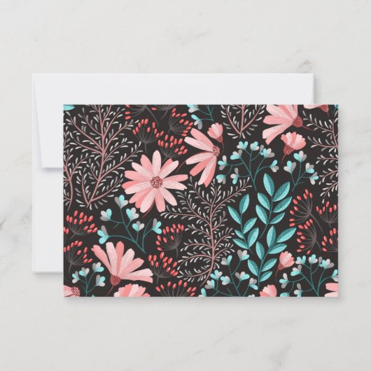 Roze en Blauwgroen bloemen RSVP (Achterkant)