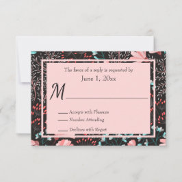 Roze en Blauwgroen bloemen RSVP Kaartje