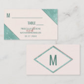 Roze en Blauwgroen Blue Faux Glitter Sequin Weddin Plaatskaartje (Voorkant / Achterkant)