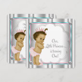 Roze en Blauwgroen Blue Princess 1e verjaardagsfee Kaart (Voorkant / Achterkant)