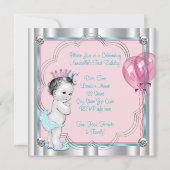 Roze en Blauwgroen Blue Princess 1e verjaardagsfee Kaart (Achterkant)