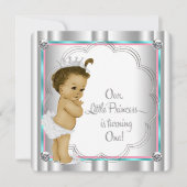 Roze en Blauwgroen Blue Princess 1e verjaardagsfee Kaart (Voorkant)