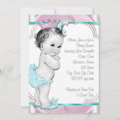 Roze en Blauwgroen Blue Princess Baby shower Kaart (Achterkant)