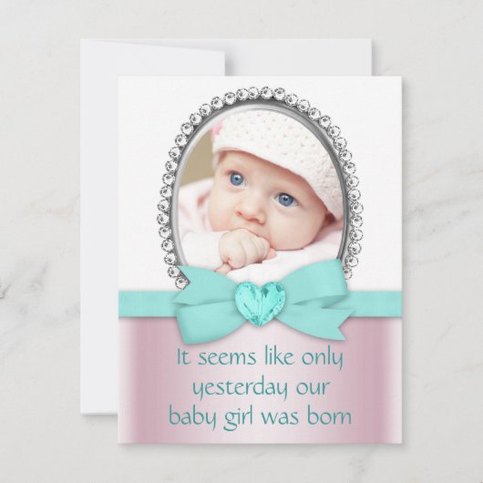 Roze en Blauwgroen Blue Sweet 16 Party Kaart (Voorkant)