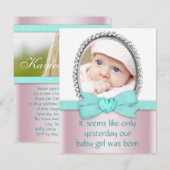 Roze en Blauwgroen Blue Sweet 16 Party Kaart (Voorkant / Achterkant)