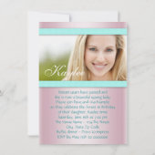 Roze en Blauwgroen Blue Sweet 16 Party Kaart (Achterkant)