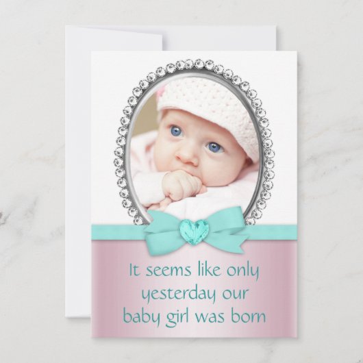 Roze en Blauwgroen Blue Sweet 16 Party Kaart (Voorkant)