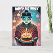 Roze en Blauwgroen Boeddha Verjaardag Kaart (Voorkant)