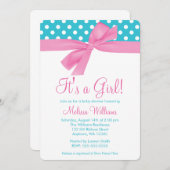 Roze en Blauwgroen Bow Polka Dot Baby shower Kaart (Voorkant / Achterkant)