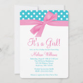 Roze en Blauwgroen Bow Polka Dot Baby shower Kaart (Voorkant)