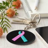 Roze en Blauwgroen BRCA DNA Lint Sleutelhanger (Zijkant)