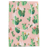 Roze en Blauwgroen Cactus Southwestern Gift Bag Medium Cadeauzakje (Voorkant)
