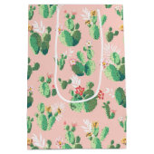 Roze en Blauwgroen Cactus Southwestern Gift Bag Medium Cadeauzakje (Achterkant)