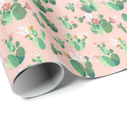 Roze en Blauwgroen Cactus Southwestern Gift Wrap Cadeaupapier (Rol Hoek)