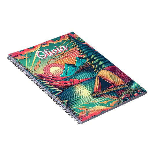  Roze en Blauwgroen Camping gepersonaliseerd Notitieboek (Rechterzijde)