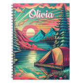  Roze en Blauwgroen Camping gepersonaliseerd Notitieboek (Voorkant)