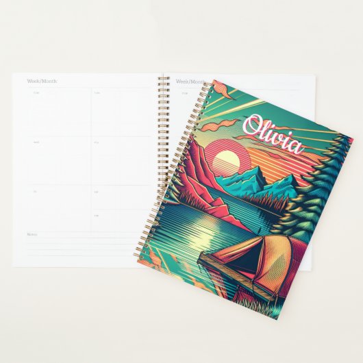  Roze en Blauwgroen Camping gepersonaliseerd Planner (Display)