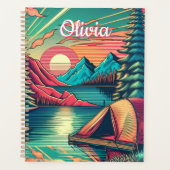 Roze en Blauwgroen Camping gepersonaliseerd Planner (Voorkant)
