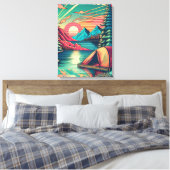  Roze en Blauwgroen Camping Thema Canvas Afdruk (Insitu (Slaapkamer))