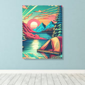  Roze en Blauwgroen Camping Thema Canvas Afdruk (Insitu (Houten vloer))