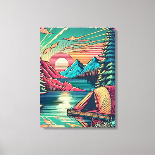 Roze en Blauwgroen Camping Thema Canvas Afdruk (Voorkant)
