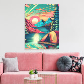 Roze en Blauwgroen Camping Thema Canvas Afdruk (Insitu (Woonkamer))