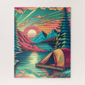 Roze en Blauwgroen Camping Thema Legpuzzel (Verticaal)