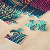 Roze en Blauwgroen Camping Thema Legpuzzel (Zijkant)