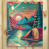 Roze en Blauwgroen Camping Thema Legpuzzel