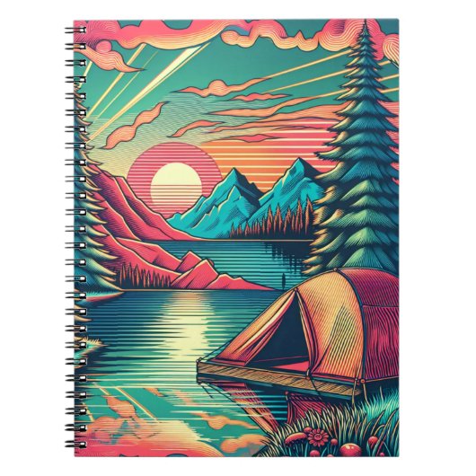  Roze en Blauwgroen Camping Thema Notitieboek (Voorkant)