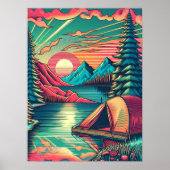  Roze en Blauwgroen Camping Thema Poster (Voorkant)