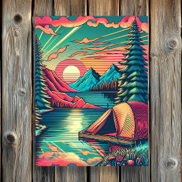 Roze en Blauwgroen Camping Thema Poster