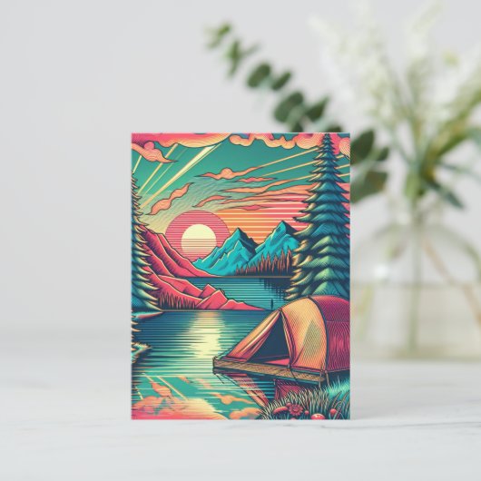  Roze en Blauwgroen Camping thema Verjaardag Briefkaart (Staand voorkant)