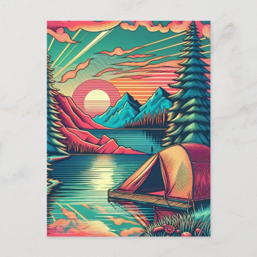  Roze en Blauwgroen Camping thema Verjaardag Briefkaart (Voorkant)