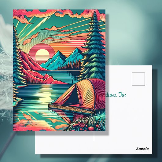 Roze en Blauwgroen Camping thema Verjaardag Briefkaart