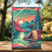  Roze en Blauwgroen Camping thema Verjaardag Kaart