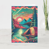 Roze en Blauwgroen Camping thema Verjaardag Kaart (Voorkant)