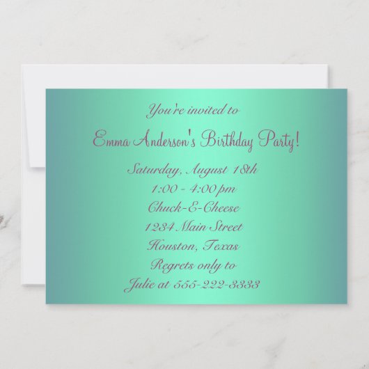 Roze en Blauwgroen Carrousel Pony verjaardagsfeest Kaart (Achterkant)