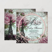 Roze en Blauwgroen Chic Paris Baby shower Kaart (Voorkant / Achterkant)
