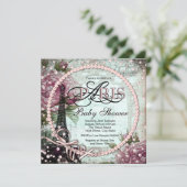 Roze en Blauwgroen Chic Paris Baby shower Kaart (Staand voorkant)