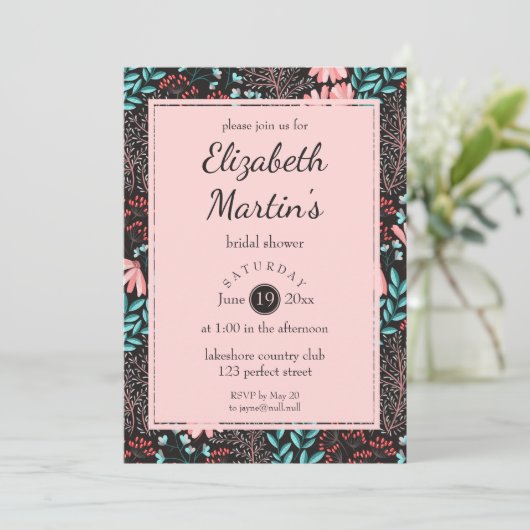 Roze en Blauwgroen donker Vrijgezellenfeest Kaart (Staand voorkant)