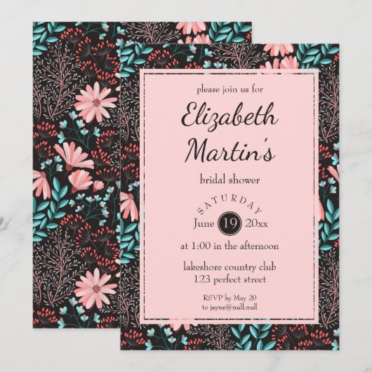 Roze en Blauwgroen donker Vrijgezellenfeest Kaart (Voorkant / Achterkant)