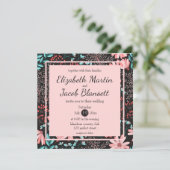 Roze en Blauwgroen donkerbruin patroonhuwelijk Kaart (Staand voorkant)