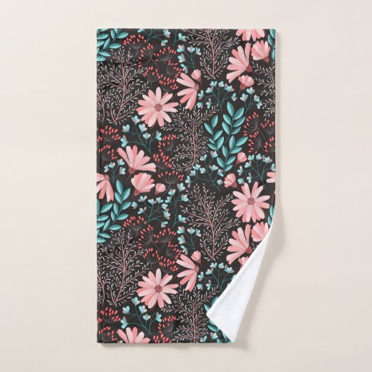 Roze en Blauwgroen, donkere Floral Patroon Bad Handdoek (Handdoek)