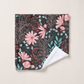 Roze en Blauwgroen, donkere Floral Patroon Bad Handdoek (Wasdoekje)