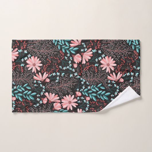 Roze en Blauwgroen, donkere Floral Patroon Bad Handdoek (Handdoek)