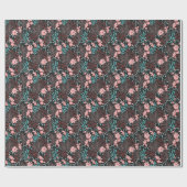 Roze en Blauwgroen, donkere Floral Patroon Cadeaupapier (Vlak)