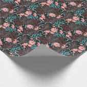 Roze en Blauwgroen, donkere Floral Patroon Cadeaupapier (Hoek)