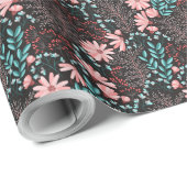 Roze en Blauwgroen, donkere Floral Patroon Cadeaupapier (Rol Hoek)